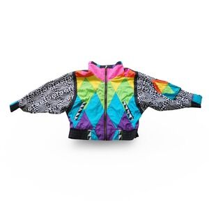 Giacca Sport VTG Windbreaker Jacket Women's S Colorblock Geometric 80s Trippy